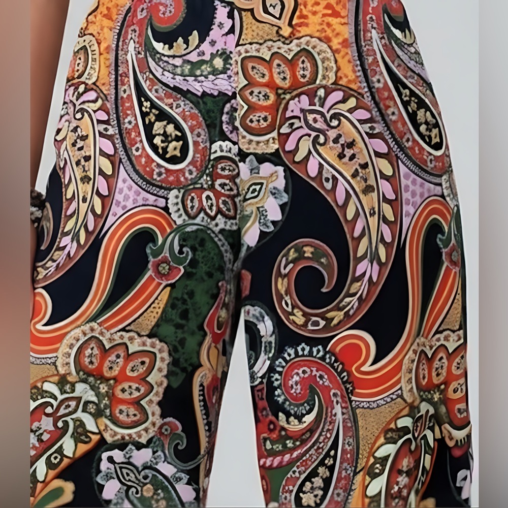Paisley Print Wide Leg Pants Black - Picture 4 of 6
